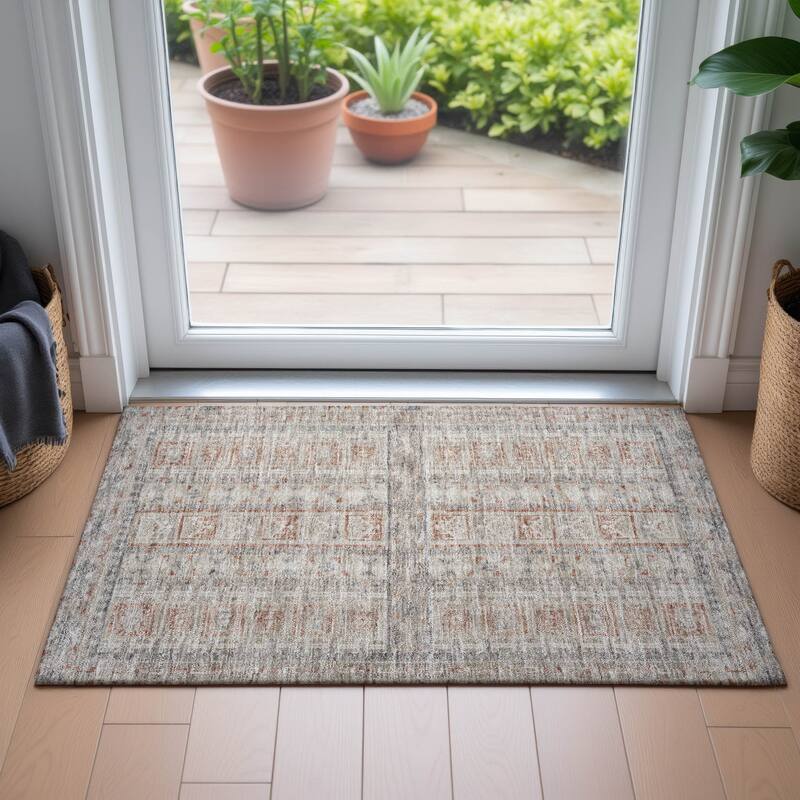 Machine Washable Indoor/Outdoor Global Traditional Chantille Rug