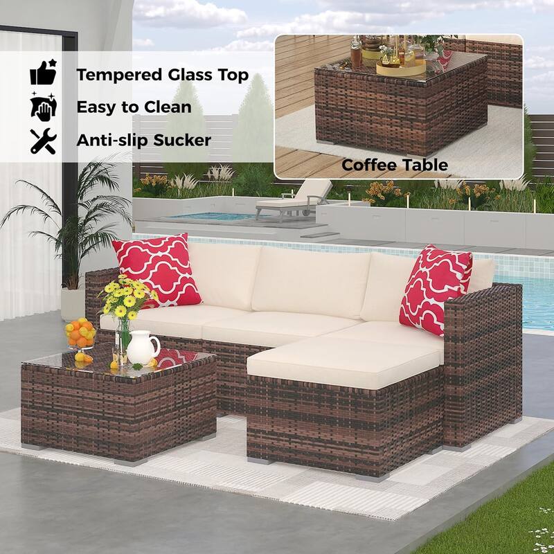 5-Piece Patio Furniture Set, Weather Patio Set - PE Wicker