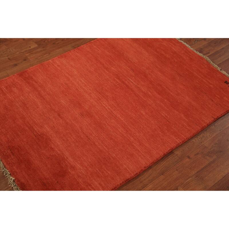 Orange Gabbeh Oriental Rug Handmade Stripe Wool Carpet - 2'9" x 4'2"