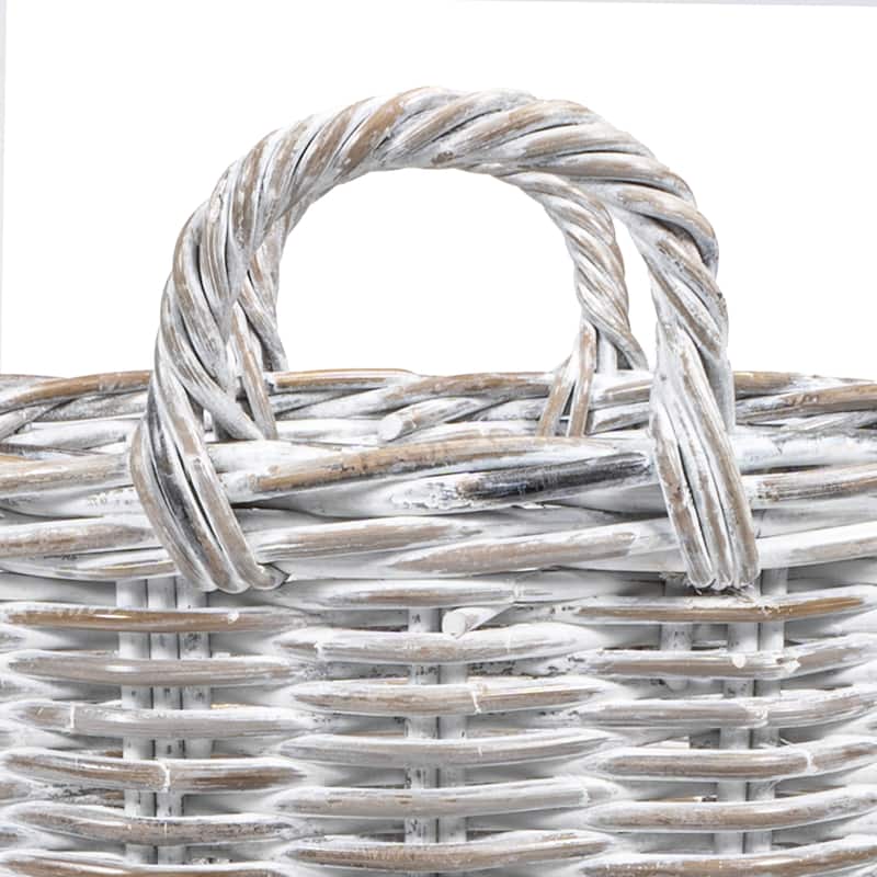 happimess Arbour Rustic Hand-Woven Rattan Nesting Baskets with Wheels and Handles, White Wash/Kubu Gray (Set of 2)