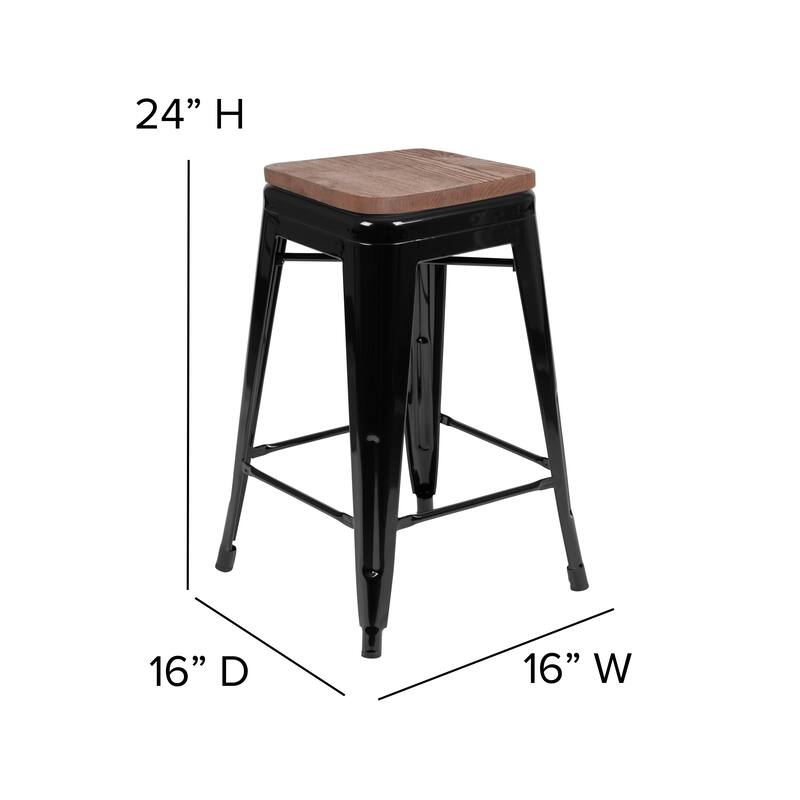 4 Pack 24" High Metal Indoor Counter Bar Stool with Wood Seat - Stackable Stool