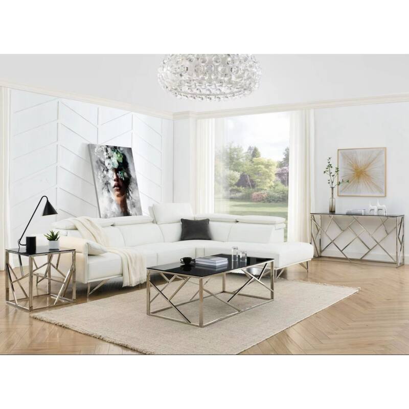 Modern Glass Console Table, 55" Gold Sofa Table with Sturdy Metal Frame and Black Tempered Glass Top