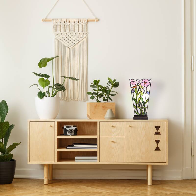 Maison River of Goods Bronze Polyresin and Stained Glass 15.5-Inch Table Lamp - 8.25" x 4.25" x 15.5"