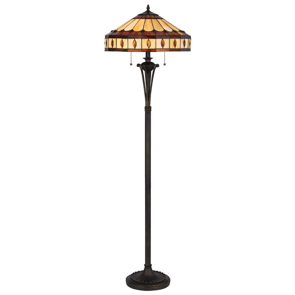 61-Inch Bronze Two-Light Floor Lamp with Purple and Ivory Glass Shade - 18" x 18" x 61"