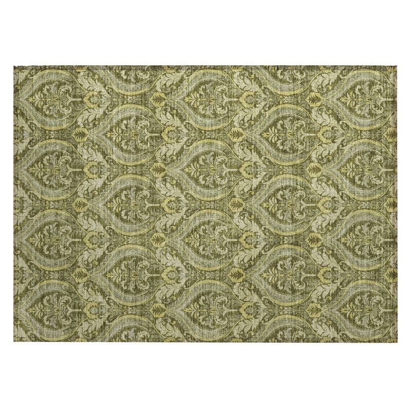 Machine Washable Indoor/ Outdoor Damask Chantille Rug