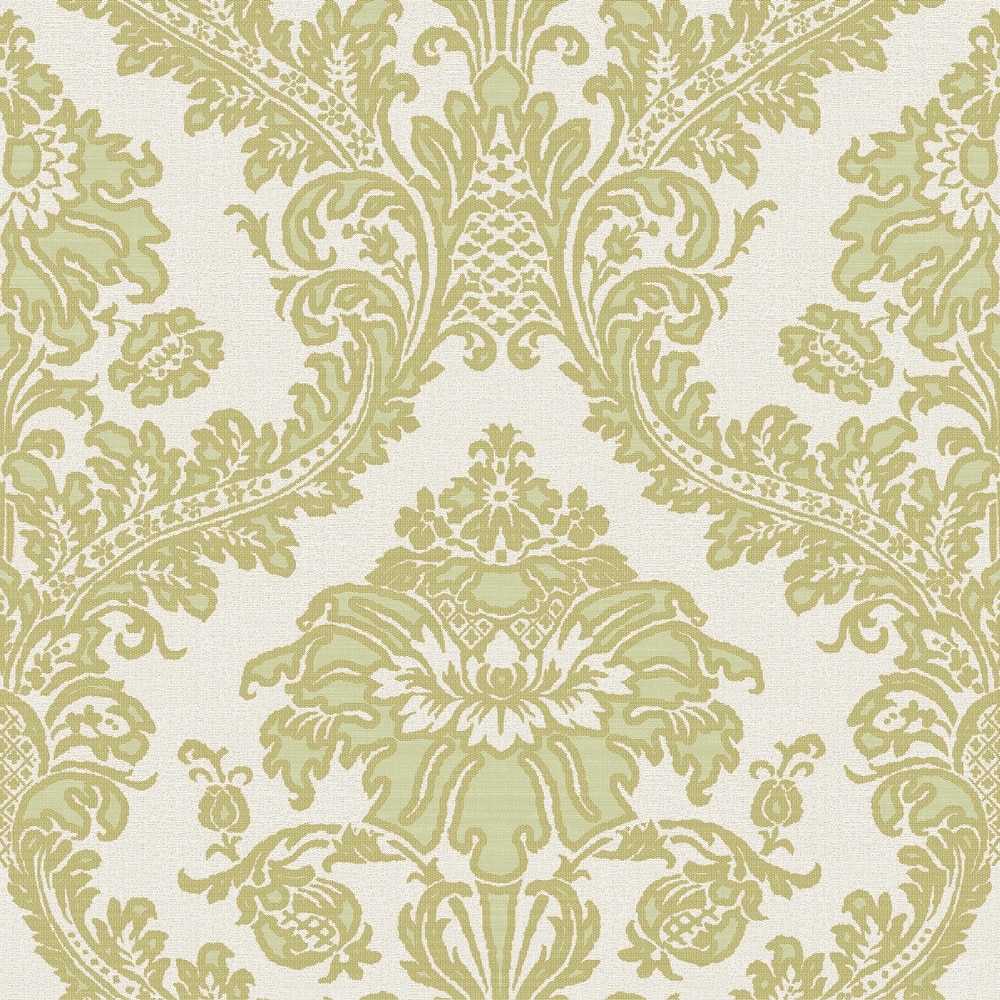 Galerie Wallcoverings Cottage Chic Traditional Damask Vinyl on Non-woven Metallic Wallpaper Roll