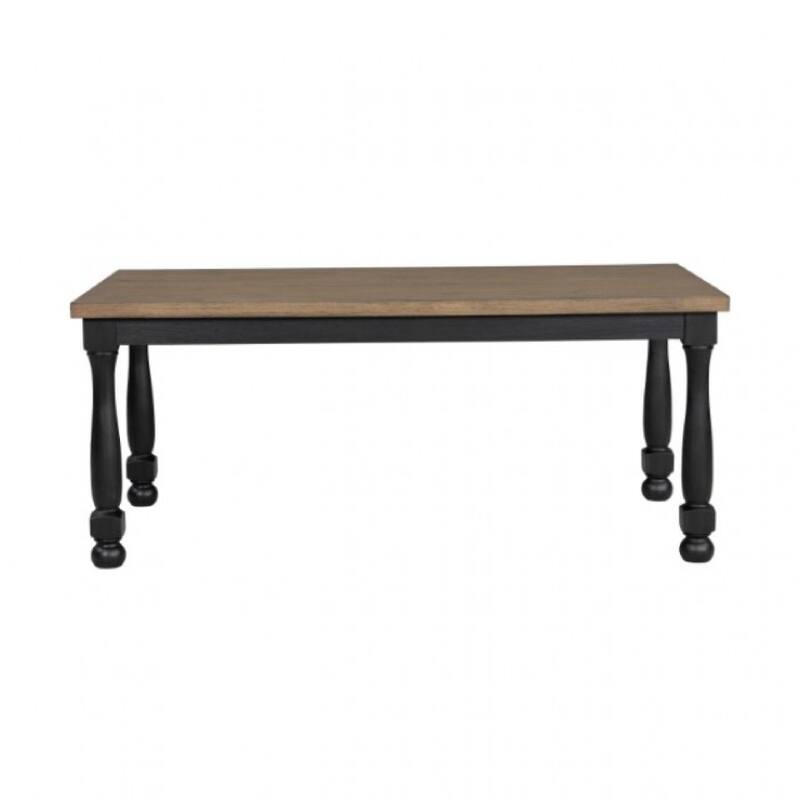 Ginie 7pc Dining Table Set, 6 Chairs, Farmhouse Legs, Black Rubberwood
