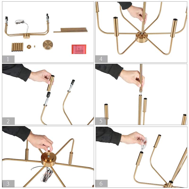 Modern Glam 6-Light Classic Candle Chandelier Gold Franch Country Wheel Dining Room Lighting