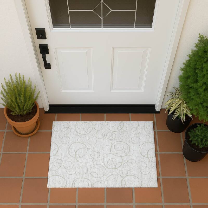 Machine Washable Indoor/ Outdoor Contemporary Nexus Chantille Rug - Ivory - 1'8" x 2'6"