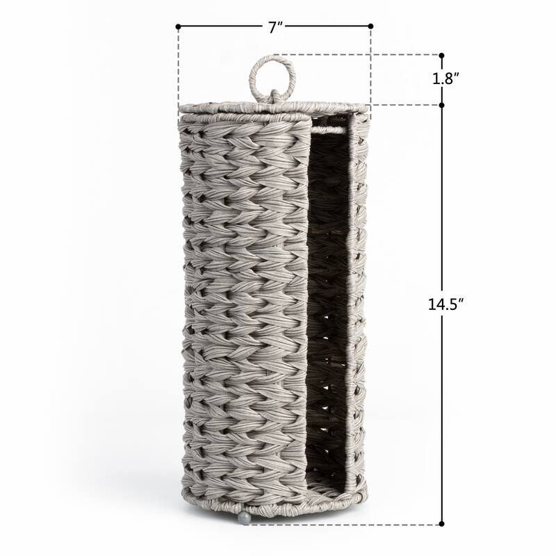 Freestanding Woven Toilet Paper Roll Holder with Lid for Bathroom, Power Room - 14.5'' H X 7'' W X 7'' D