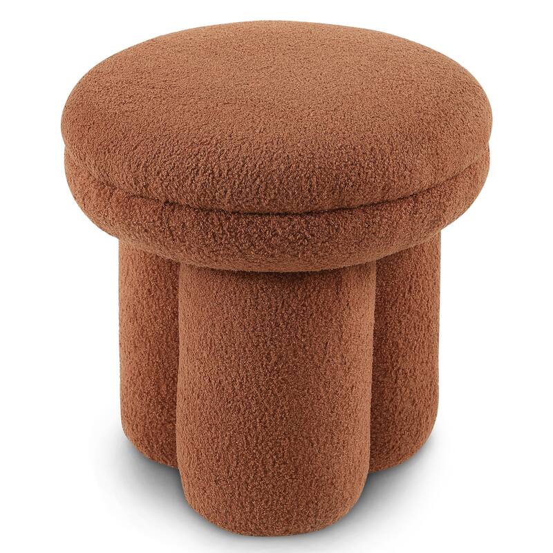 24/7 Shop At Home Modern Boucle Upholstered Ottoman with Tri-Pillar Pedestal
