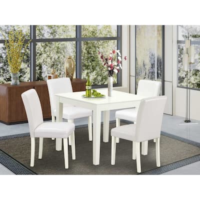 Vintage 5Pc Dining Set - Square Table & 4 Chairs - Linen White Legs - White PU Leather
