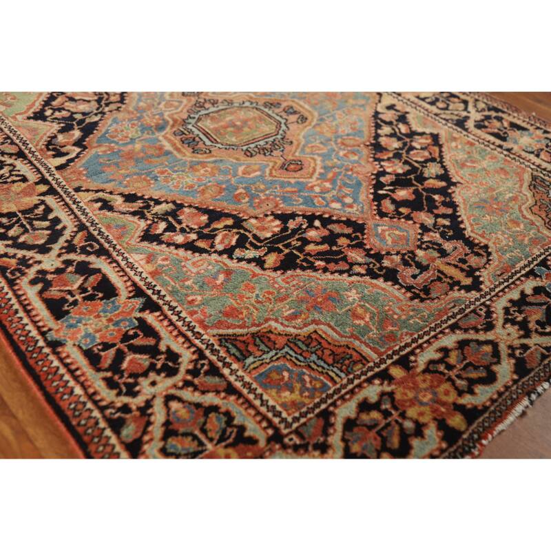 Hand Knotted Oriental 100% Wool Carpet Traditional Medallion Navy Blue & Blues Sarouk Area Rug - 4' 7'' X 3' 6''