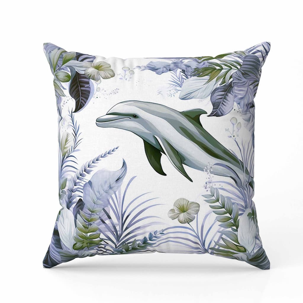 Dolphin Haven Indoor/Outdoor Reversible Throw Pillow Green and Blue