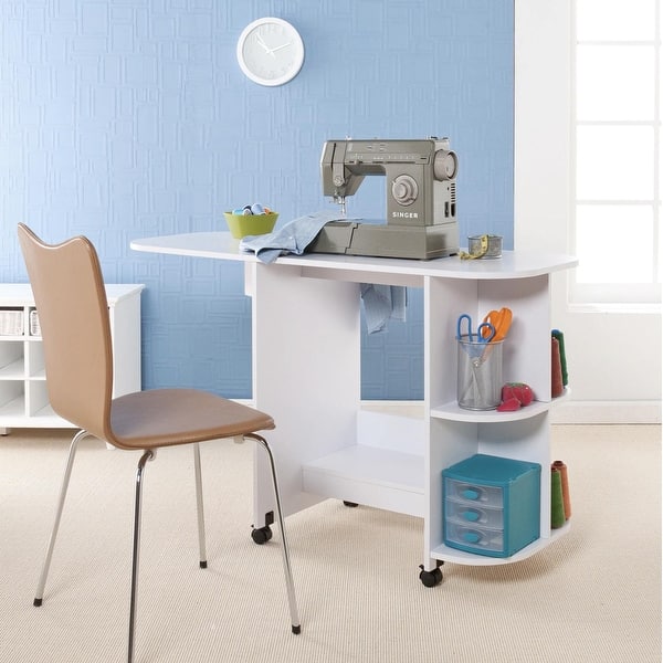 slide 2 of 4, SEI Furniture White Folding Sewing Machine Table