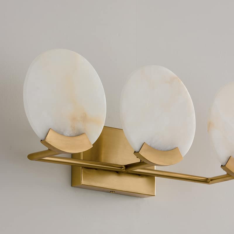 24" W x 7.5" H 3-Light Vanity in Aged Brass with Natural Alabaster Stone - 23.75"W x 8"H x 6"E