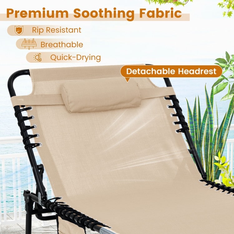 Fabric Metal Oversized Folding Patio Chaise Lounge with Adjustable Backrest, Side Pocket - 66"-74" x 27" x 16"-34" (L x W x H)