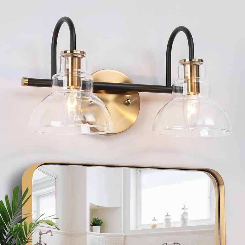 Modern 1/2/3/4 Lights Black Gold Bathroom Vanity Light Fixture Farmhouse Wall Sconce Light for Bathroom - 2-Light