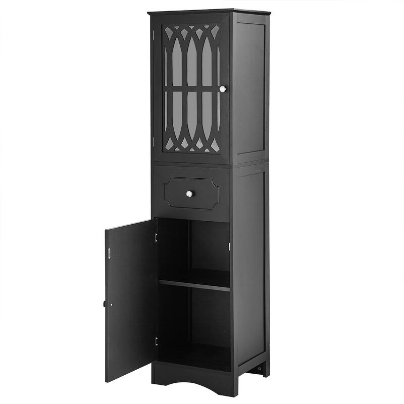 GDFStudio - Isla Slim Tall Bathroom Cabinet with Drawer, Doors, and Adjustable Shelves for Space-Saving Storage