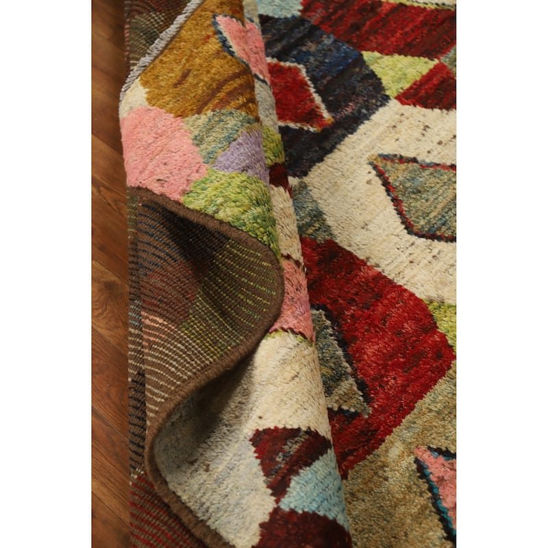 Multi-Color Geometric Moroccan Oriental Area Rug Handmade Wool Carpet - 5'7" x 7'7"