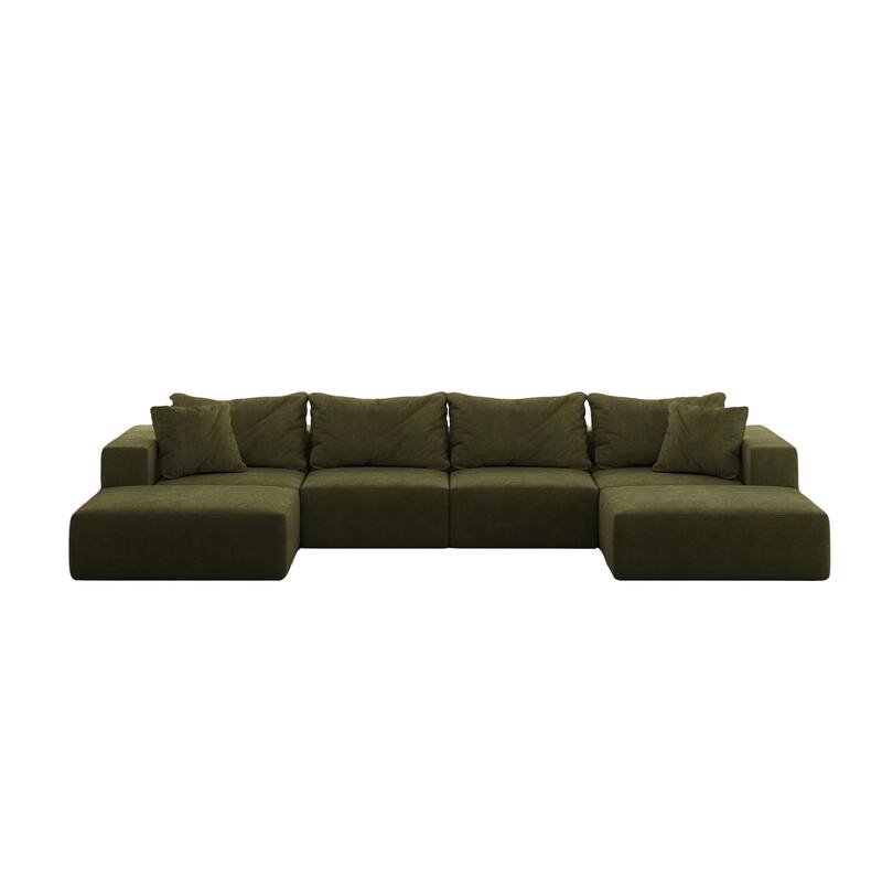 Oversized Chenille Upholstered Sectional Sofa Set Modular Couch Cloud Sleeper Sofa Bed with Ottomans and Pillows for Living Room