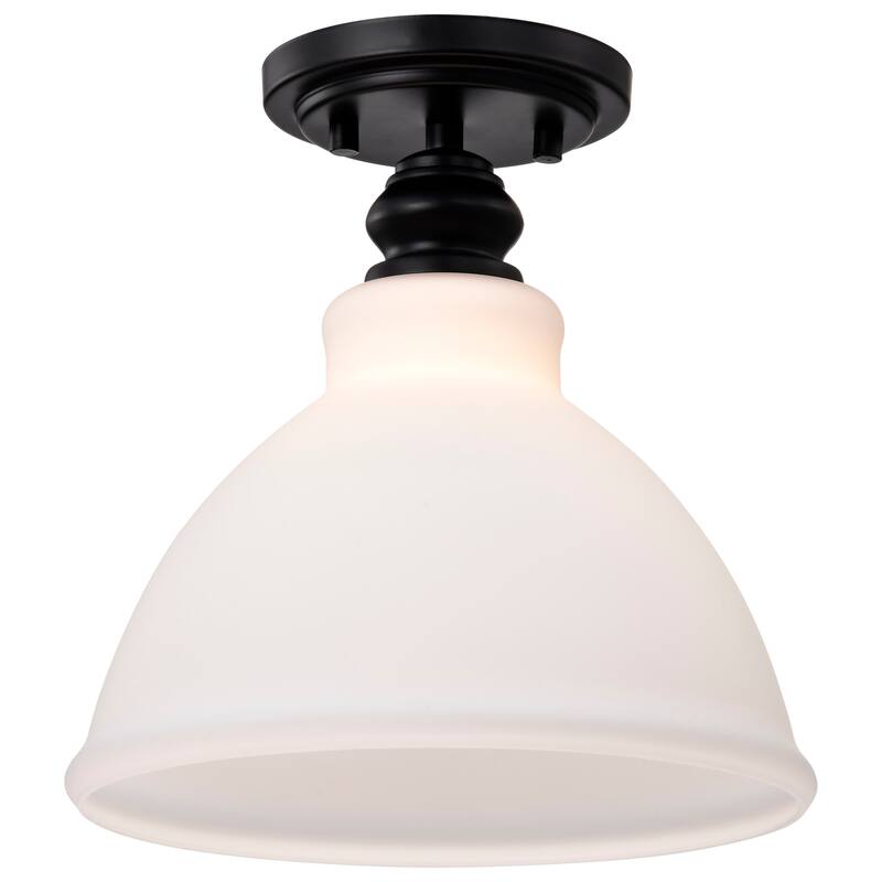 Russel - 10 Inch Semi Flush Mount - Matte Black with Satin White Glass