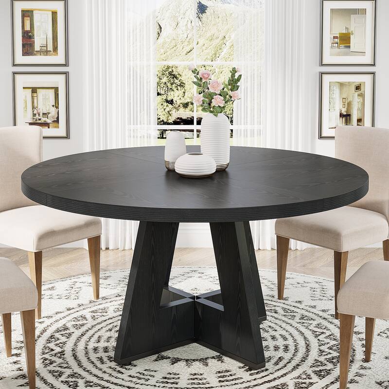 47-inch Round Dining Table Wood Dinner Table for 4-6 People - Black