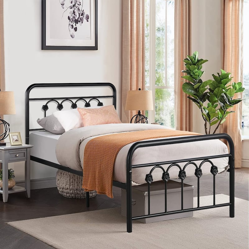 VECELO Industrial Metal Platform Bed Frame with Headboard Twin/Full/Queen/King Size Bed