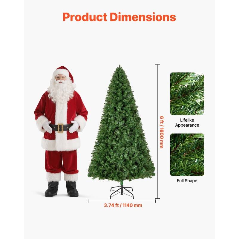 Green PVC and Iron 6ft Artificial Christmas Tree with 1250 Lifelike Branch Tips - 3.74 x 6 ft