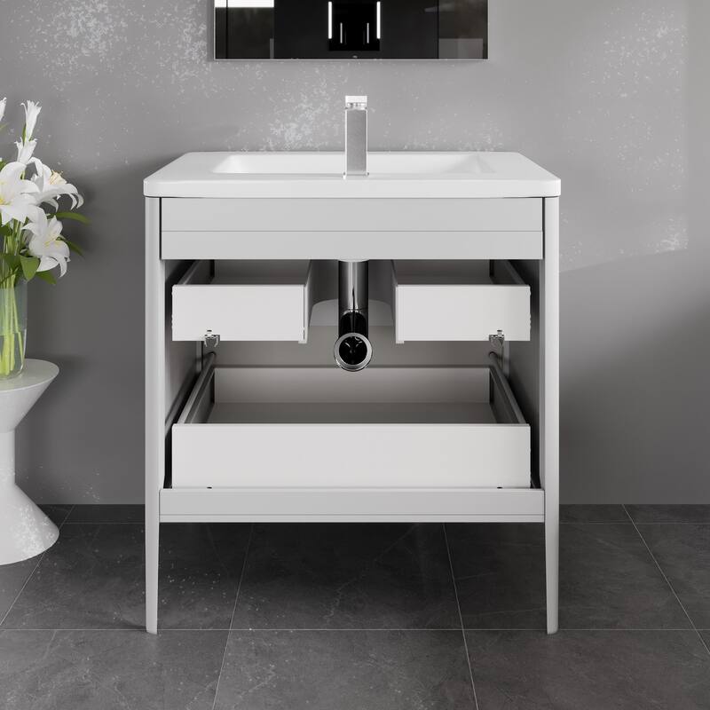 Jasmine 32 in. White Bath Vanity with Integrated Acrylic Sink