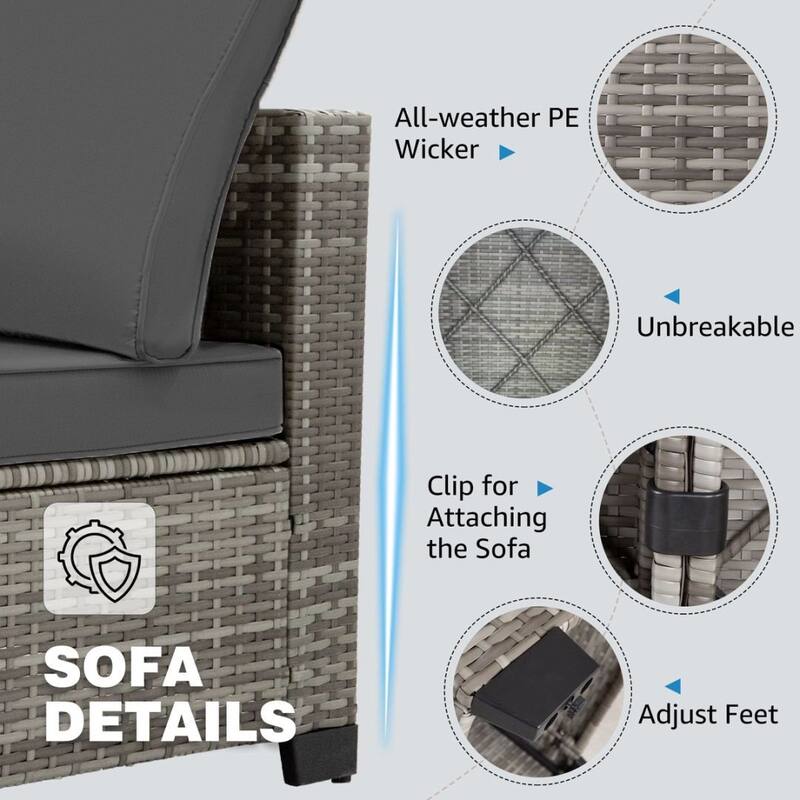 7-Piece Wicker Patio Conversation Set with Cushions,6 Sofas, 1 Table