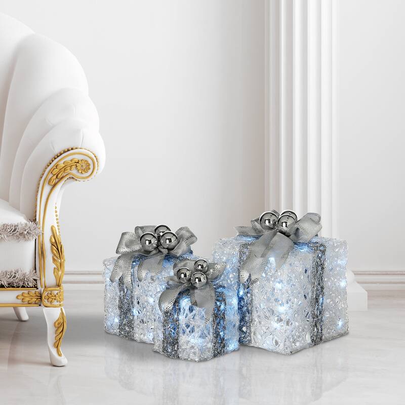 National Tree Company Pre-Lit Decorated White Gift Box Assortment - 12 in