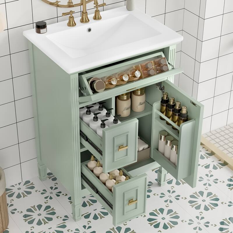 24 Inch Bathroom Vanity with Ceramic Sink Combo, Undermount Vanity Sink Cabinet Bathroom Storage Cabinet for Small Space