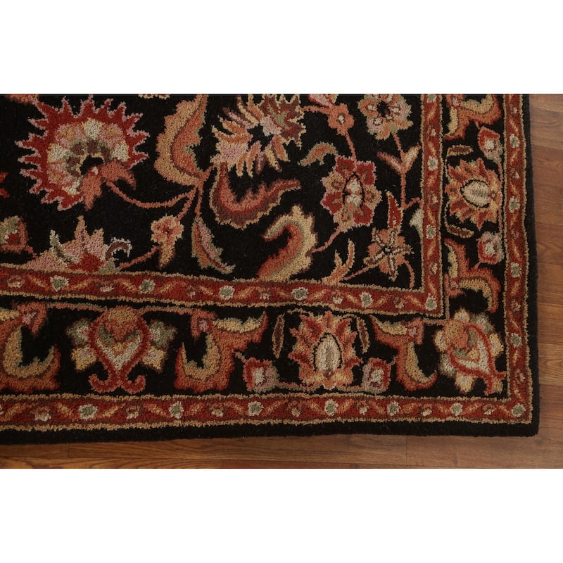 Black Floral Agra Oriental Wool Area Rug Hand-tufted Foyer Carpet - 5'2" x 7'10"