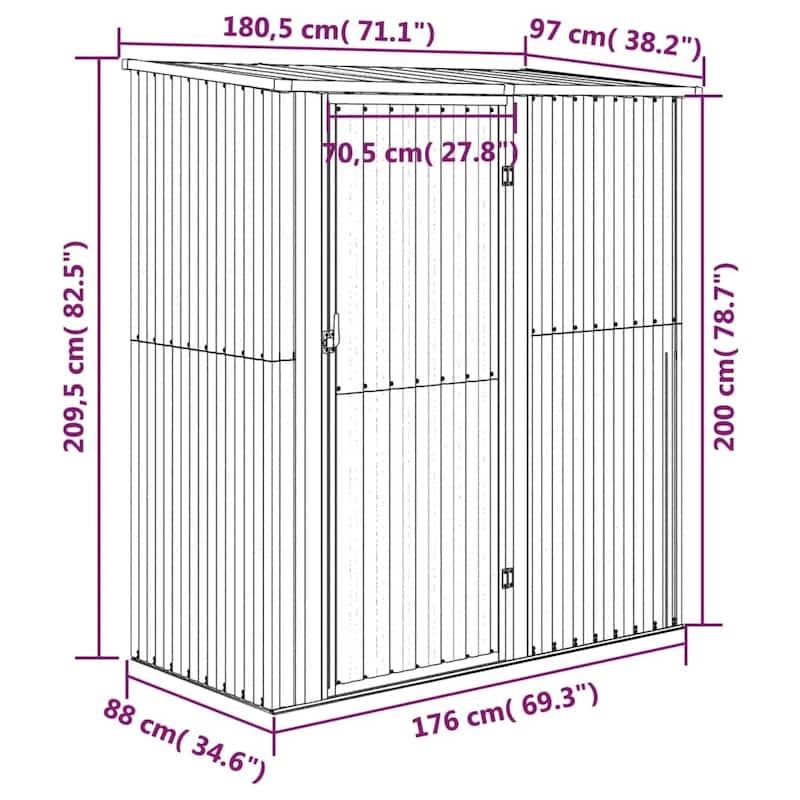 vidaXL Garden Shed Grey Galvanized Steel Large Garden Shed Rectangular - 71.1 x 71.1 x 82.5
