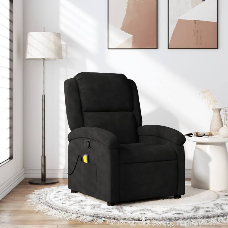 vidaXL Massage Recliner Chair Wingback Reclining Armchair for Elderly Velvet - Massage Recliner Chair - Black