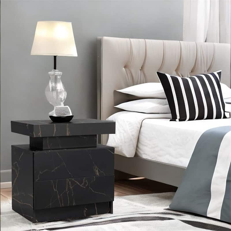 Modern Bedroom Nightstand with LED Lights Decoration and 2 Drawers