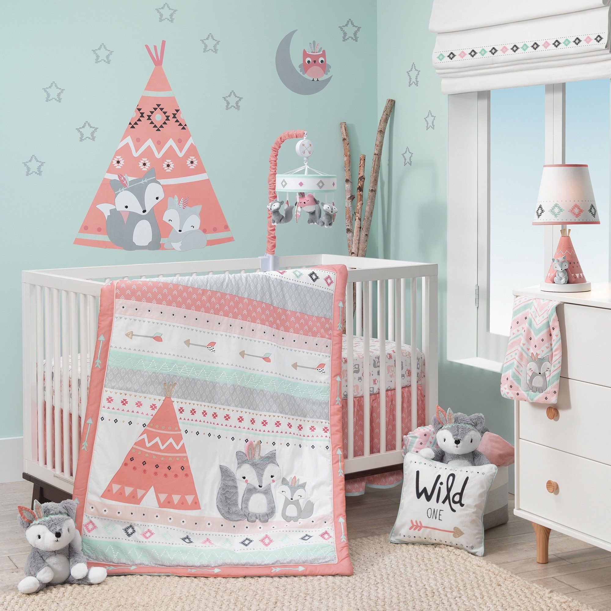 coral and teal arrow crib bedding