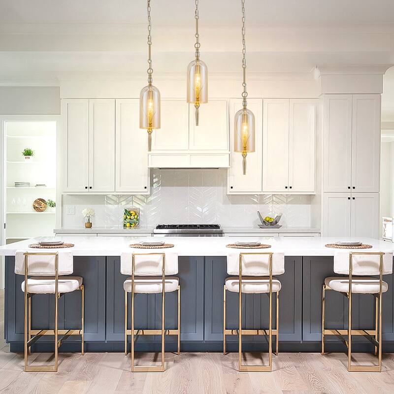 Vintage Gold Mini Pendant Light with Amber Glass Shade Fixture - Dia.4.72-in