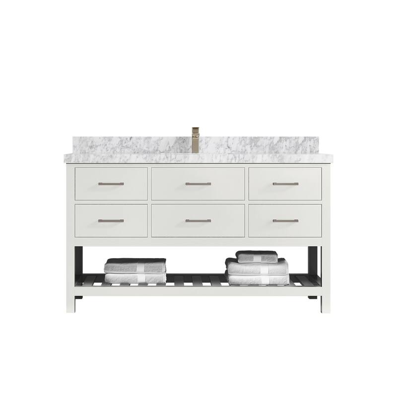 Willow Collections 60 in. W x 22 in. D Parker Single Sink Bathroom Vanity with Countertop - 2" Carrara Marble - White