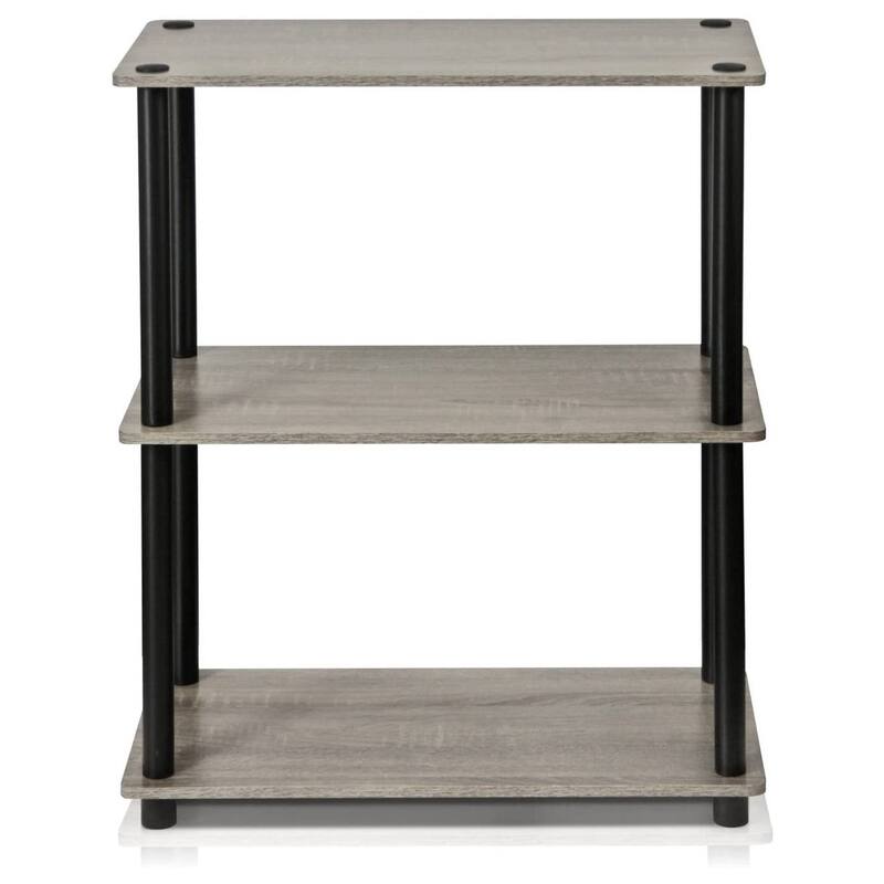 Gray Oak and Black Finish 3-Tier Bookcase - 23.6 x 9.5 x 29.7 inches