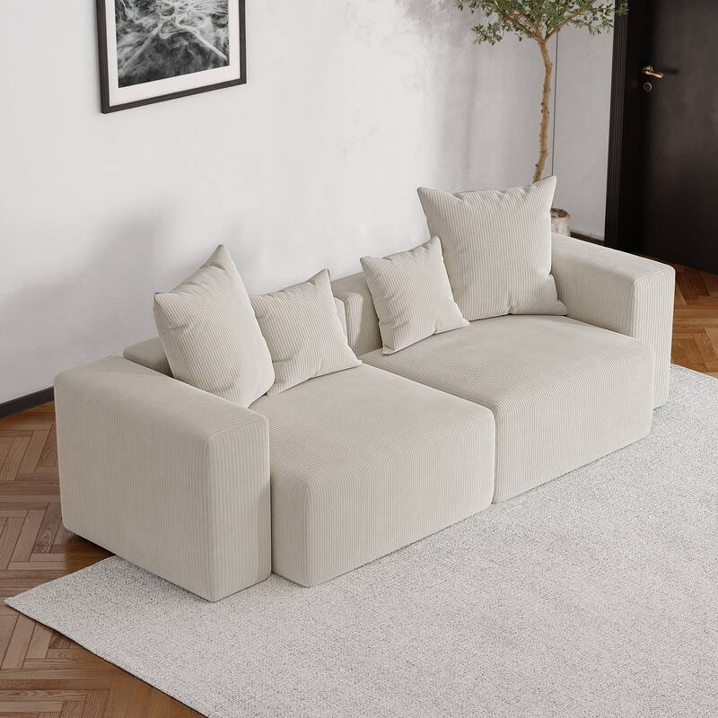 Oversized Corduroy Upholstery Modular Sofa No Assembly