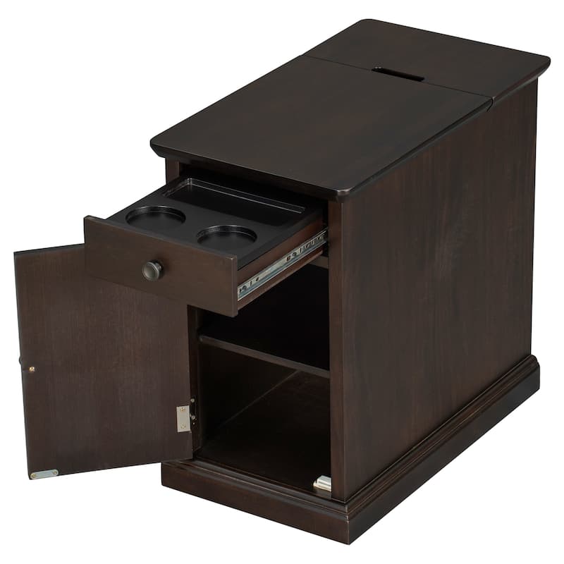 Classic Vintage Livingroom End Table Side Table with USB Ports and One Multifunctional Drawer with cup holders