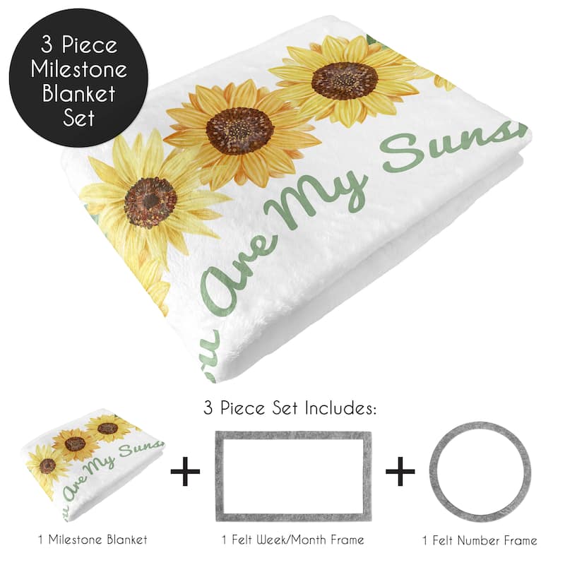 Sunflower Collection Girl Baby Monthly Milestone Blanket - Yellow and Green Farmhouse Watercolor Flower You Are My Sunhine