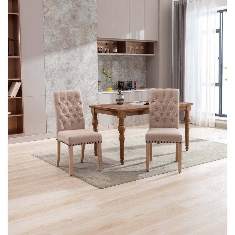 Mid-century Fabric Upholstered High Back Dining Chairs (Set of 2)