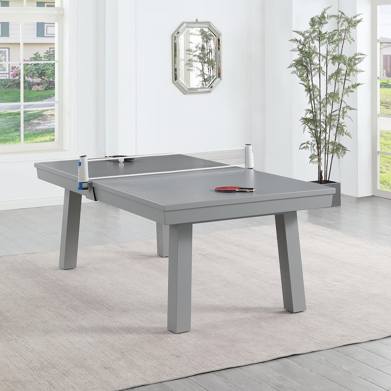 Laguna Indoor/Outdoor 7ft Slate Pool Table 6-Seater Dining Set with 4 Benches & Accessories, Cement Finish