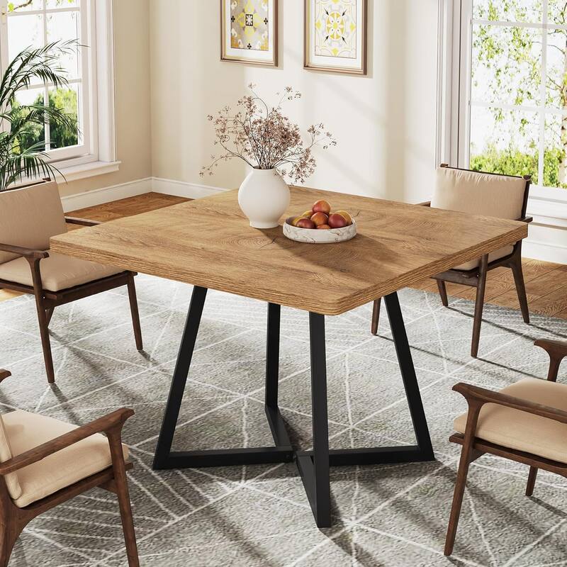 31.5 Inches Industrial Square Dinner Table with Metal Base - 1pcs - Natural & Black