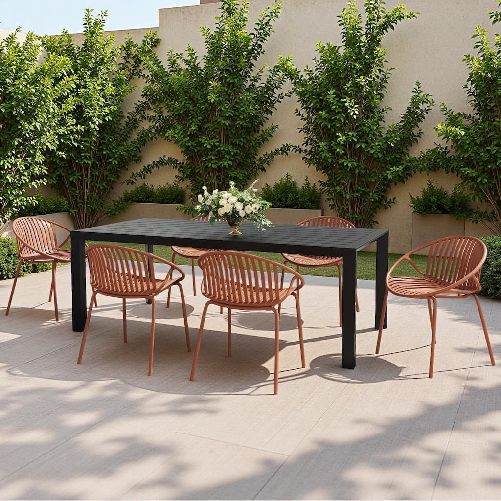 7-Piece Outdoor Dining Set with Rectangular Aluminium Table and 6 Stackable Chair