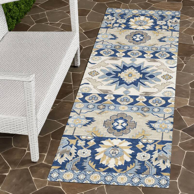 Machine Washable Indoor/ Outdoor Traditional Aspen Chantille Rug - Navy - 2'3" x 7'6"