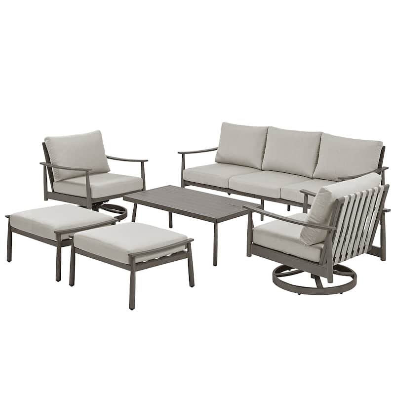 6-Person Aluminum Patio Conversation Set with 2 Swivel Chairs, 3-Seat Outdoor Couch and Coffee Table - Grey